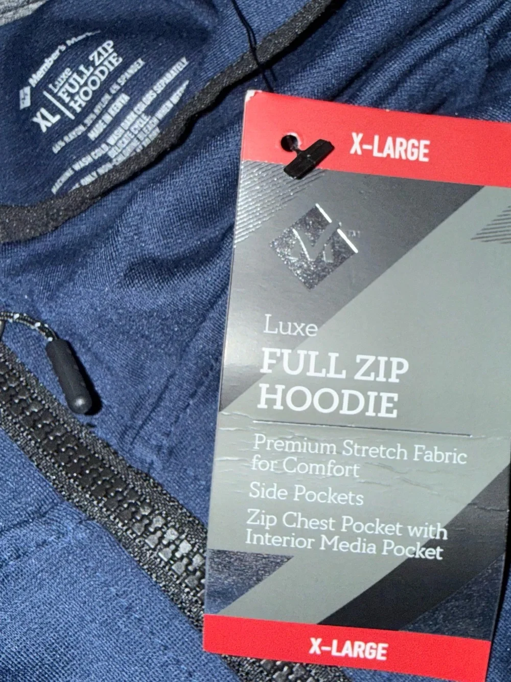 Member's Mark Luxe Full Zip Hoodie Navy Blue Stretch Jacket Men's XL NWT
